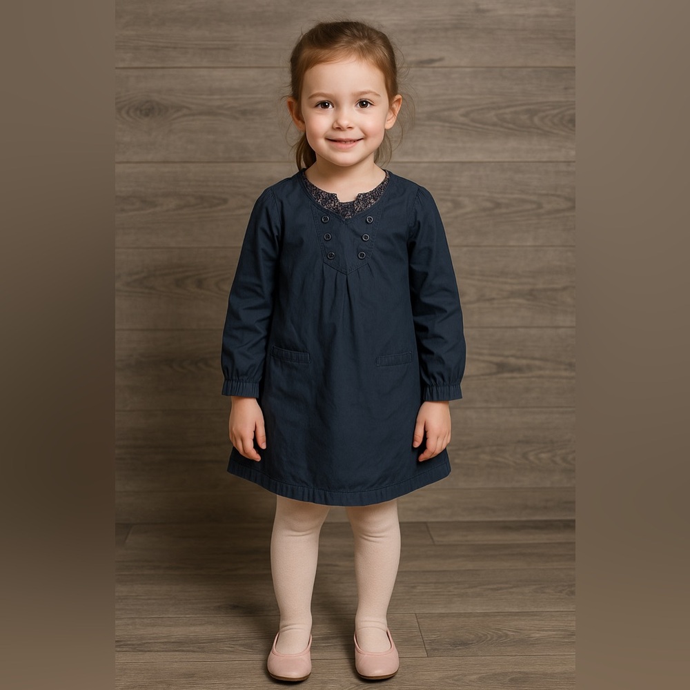 • Wheat • Girls Long Sleeve Lined Dark Gray Dress Pockets 5 Years